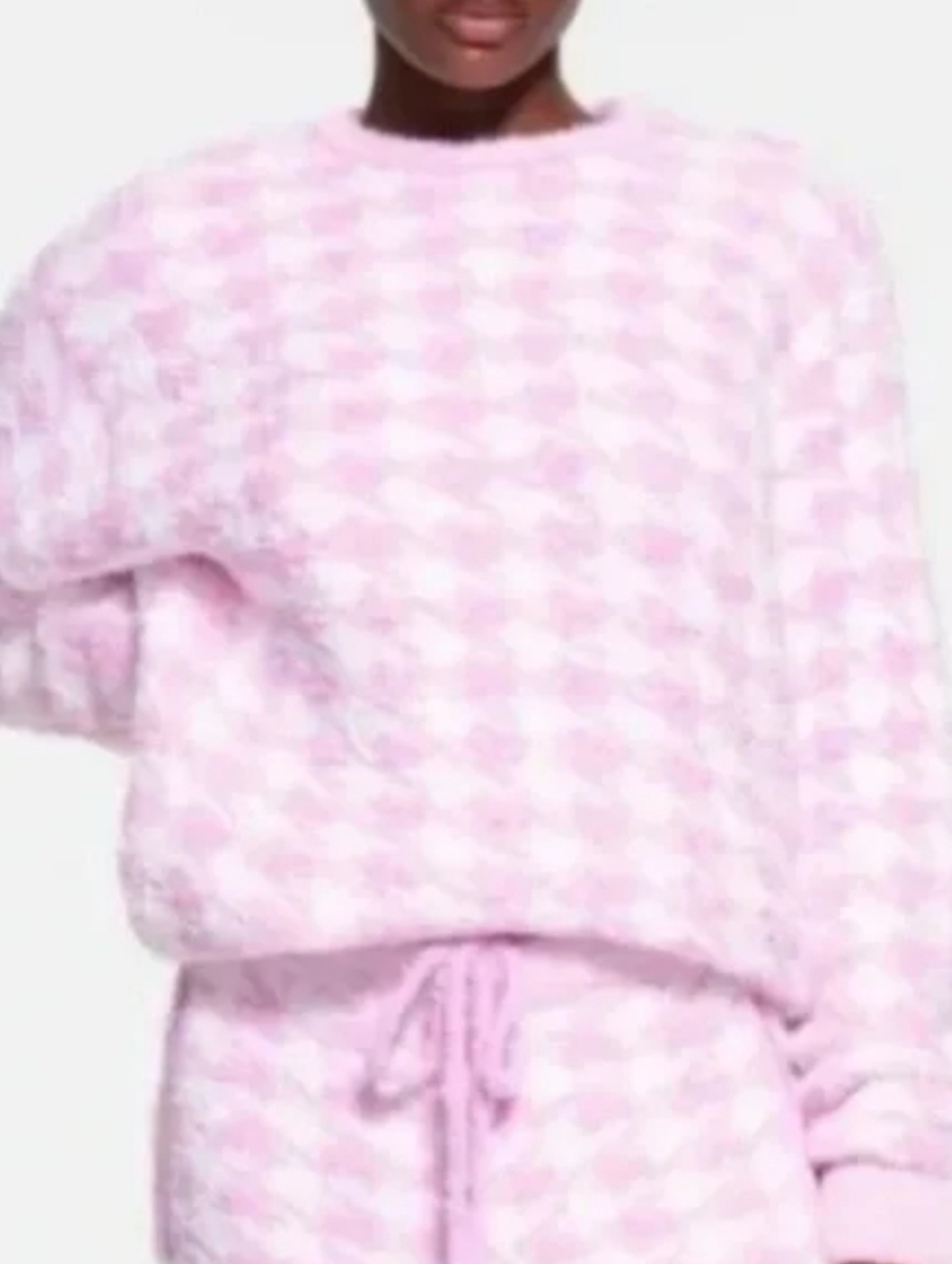 SKIMS Pink Petal Houndstooth Fluffy Pullover Size S/M
